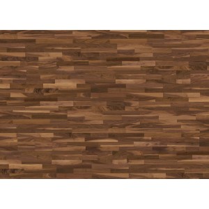 Living by Haro Parkett Schiffsboden Nussbaum, versiegelt. Dunkles Holz, klassische Optik.