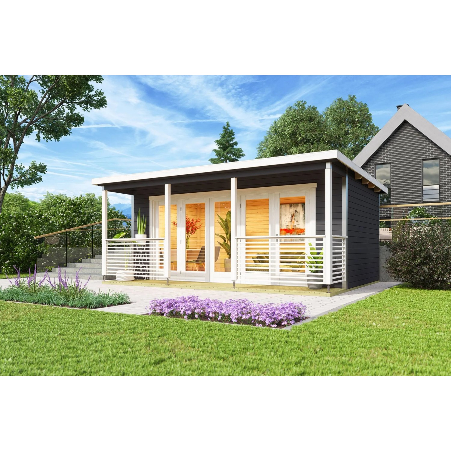 Lasita Holz-Gartenhaus Liverpool 2 Flachdach Lasiert 550 cm x 300 cm