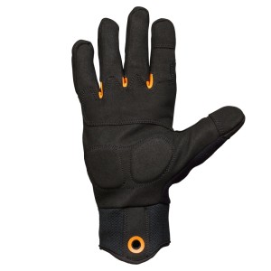 Fiskars Axt- und Werkzeug-Handschuh, Größe 12, schwarz-orange, Handfläche nach oben.
