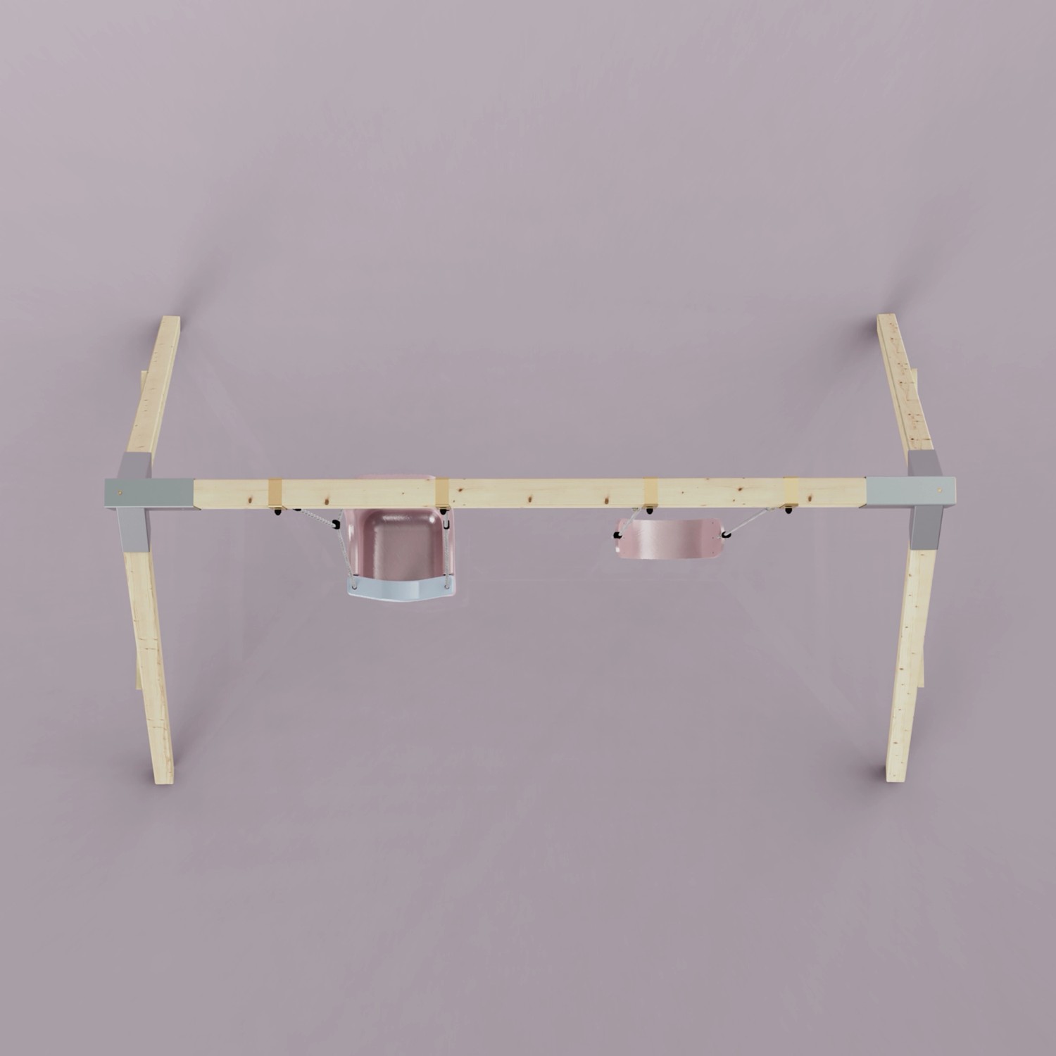 PolarPlay Schaukel Papagei in Altrosa mit Holzgestell für Spiel & Spaß im Garten.