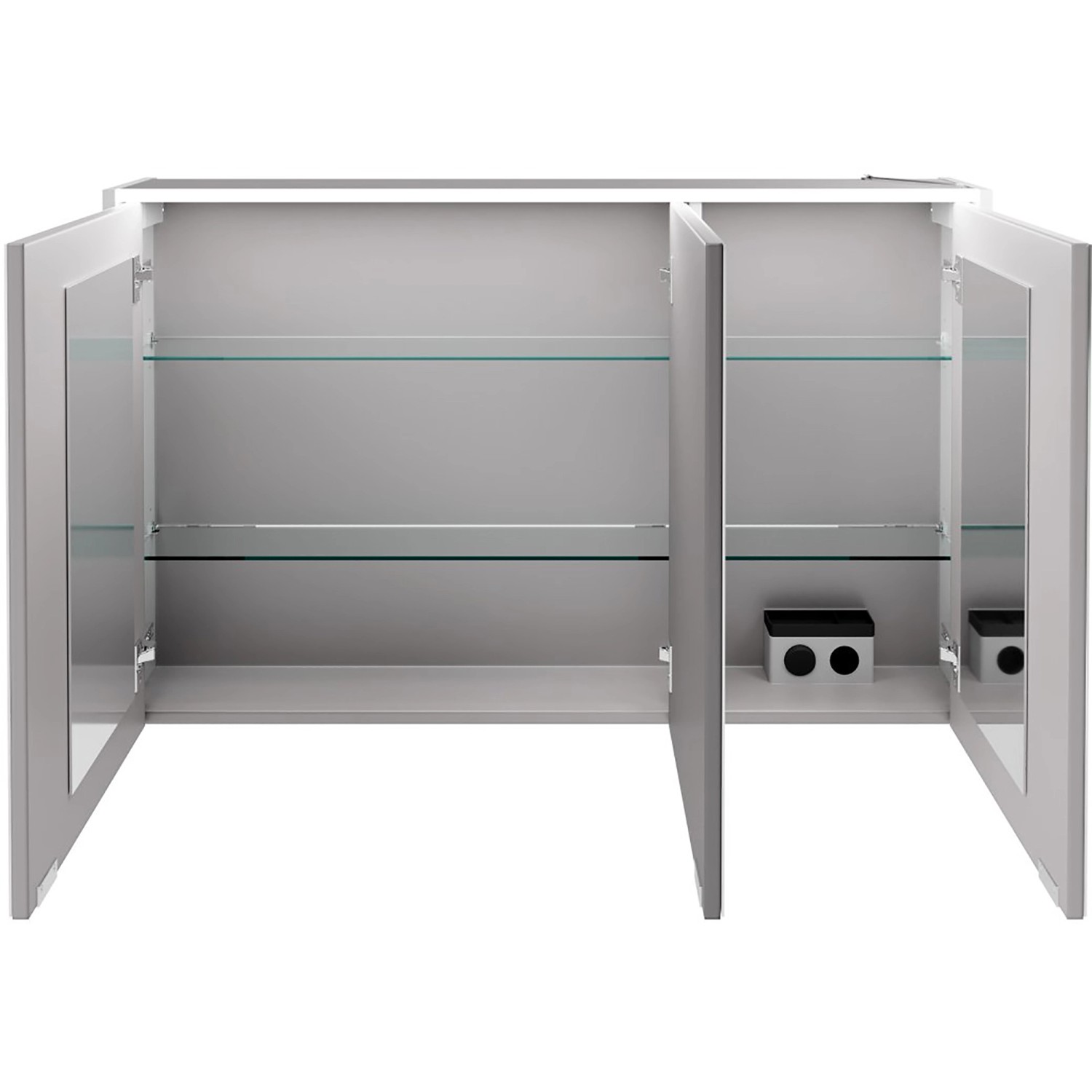 Fackelmann LED-Spiegelschrank Verona, 110 cm, 3-türig, Weiß Glanz, mit Glasböden und Innenspiegeln.