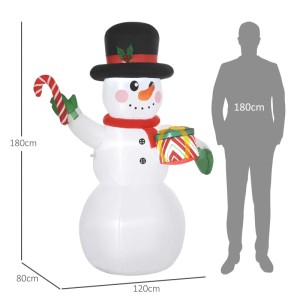 Aufblasbarer Schneemann mit Zylinder, rotem Schal, Zuckerstange und Geschenk. 180cm hohe Weihnachtsdeko mit LED-Licht für den Garten.