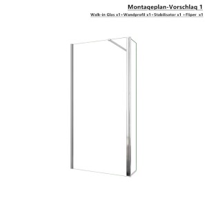 Duschparadies Walk-In Dusche mit Glas Flipper, 40x200cm, verchromt.