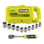 Ryobi Steckschlüssel-Set RHRS10PC mit Ratsche, 9 Nüssen und Transportbox.