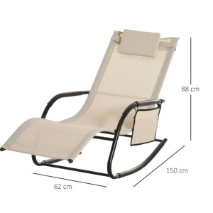 Outsunny Schaukelstuhl aus Mesh, beige, mit Kopfstütze und Seitentasche. Ideal für Garten und Terrasse.