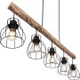 Globo Pendelleuchte Mina, schwarze Metall-Gitter Lampenschirme an Holzbalken.