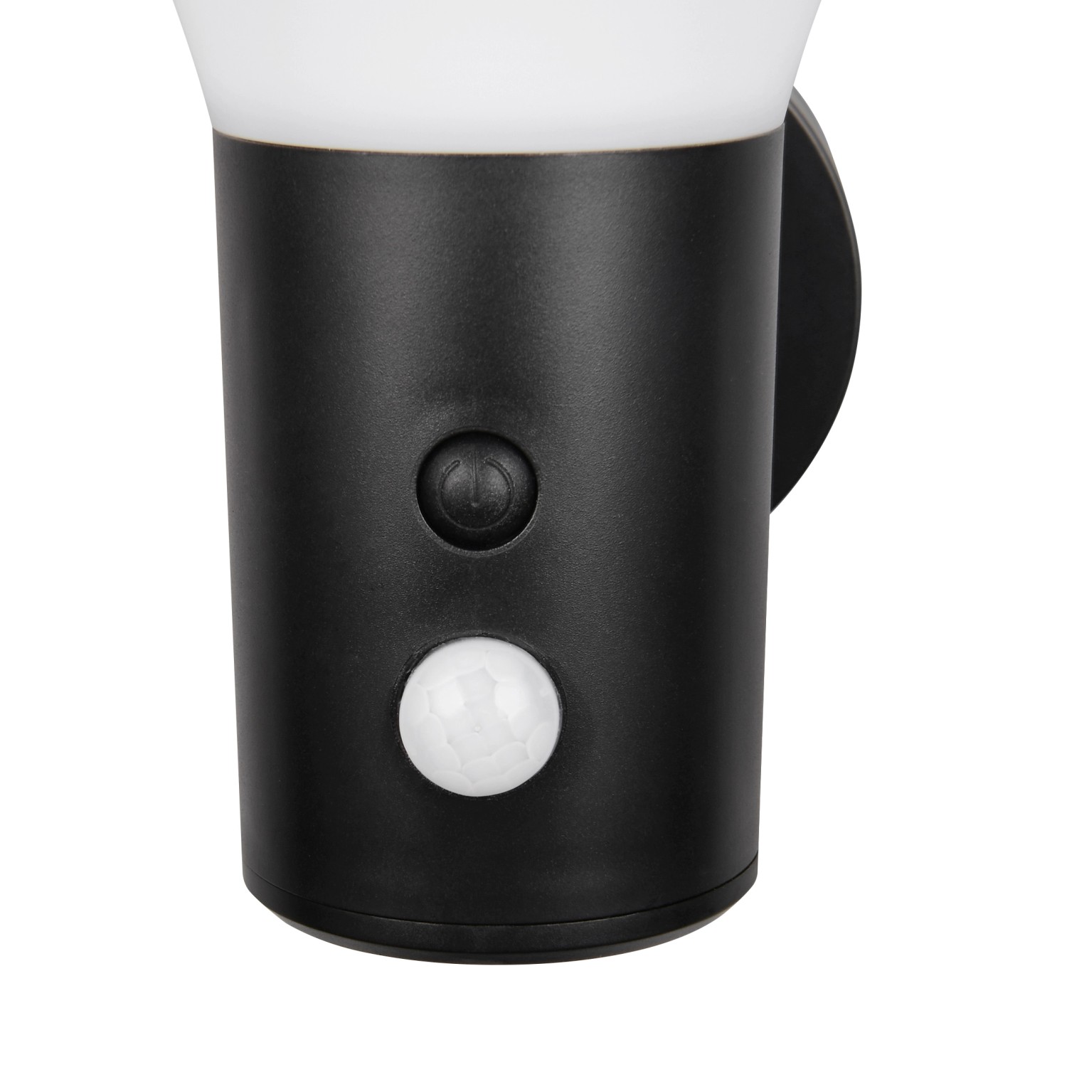 Detailaufnahme: Schwarze Reality LED-Außenwandleuchte Gorda mit Bewegungsmelder.