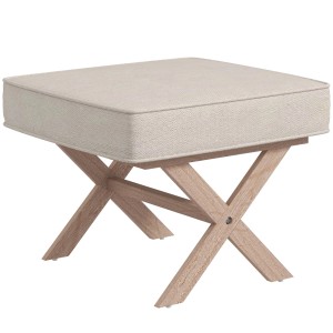Beiger HOMCOM Sitzhocker mit Stoffbezug und Holzbeinen im X-Design.