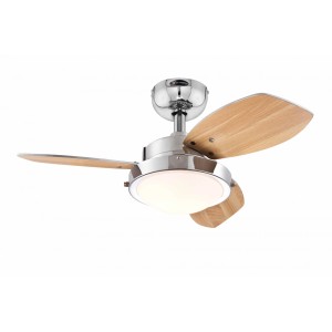 WESTINGHOUSE Deckenventilator mit Beleuchtung, Chrom-Gehäuse, Holz-Flügel (Buche/Wenge), 76 cm Durchmesser.