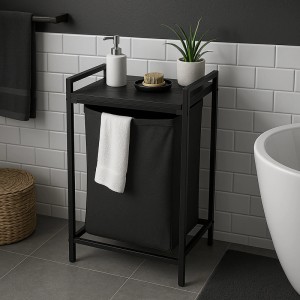Relaxdays Wäschesammler Metall Schwarz mit Ablage 72 cm x 50 cm x 33 cm 3,7 kg