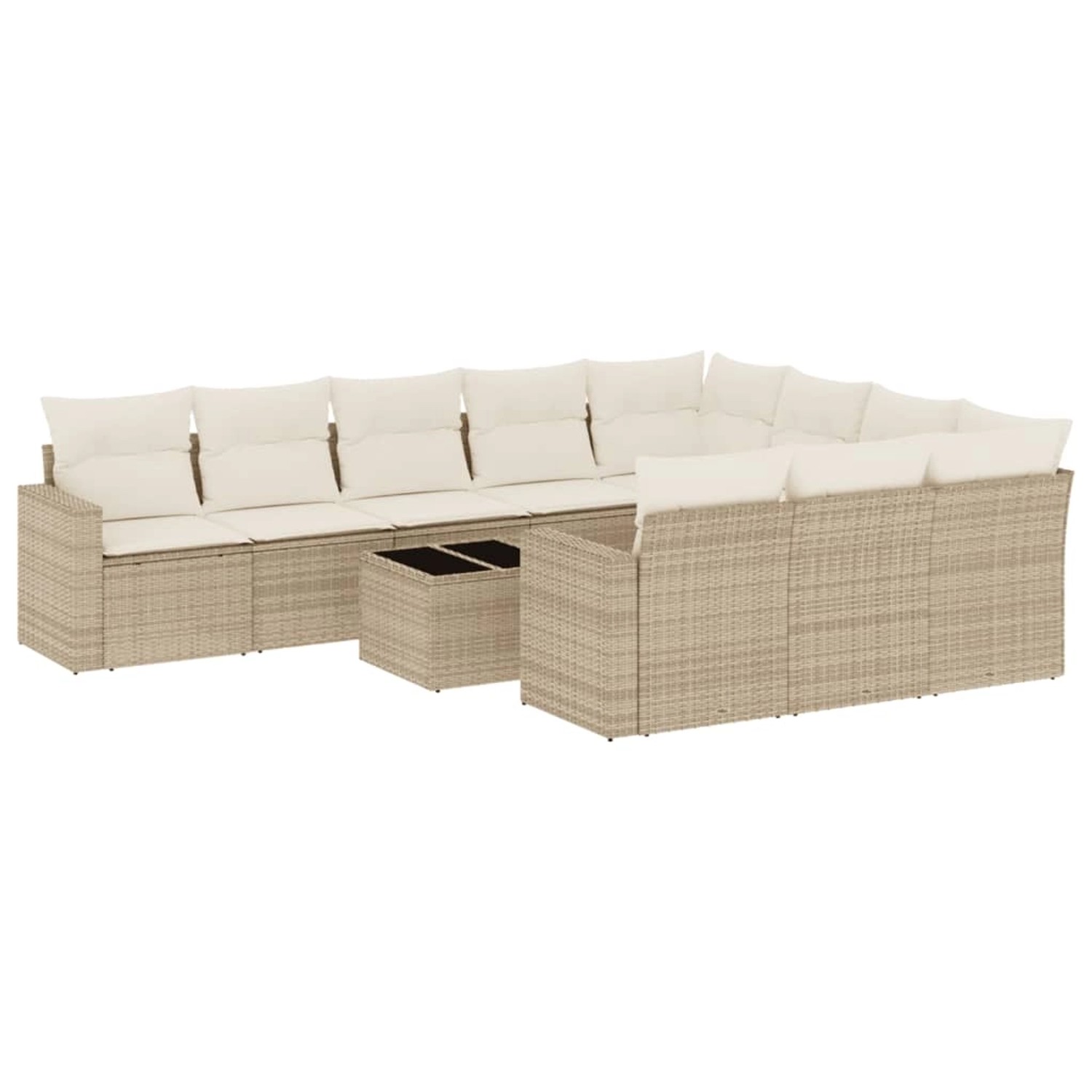 vidaXL 11-Tlg Garten-Sofagarnitur mit Kissen Beige Poly Rattan 3219488