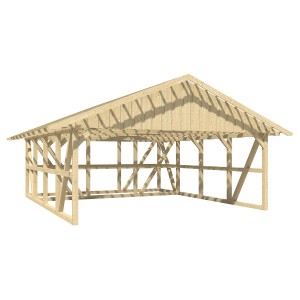 Skan Holz Carport Schwarzwald mit Dachlattung und Abstellraum, Naturholz.
