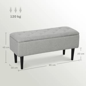HOMCOM Sitzbank mit Stauraum, grau, Samtoptik, Klappdeckel, 95x38x45 cm, 120 kg Traglast.