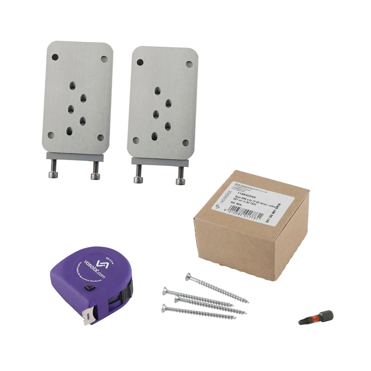 vasalat Set HVP Schwerlastverbinder 60x100x12 mm mit Sicherung Spaxschrauben & Bit TX20