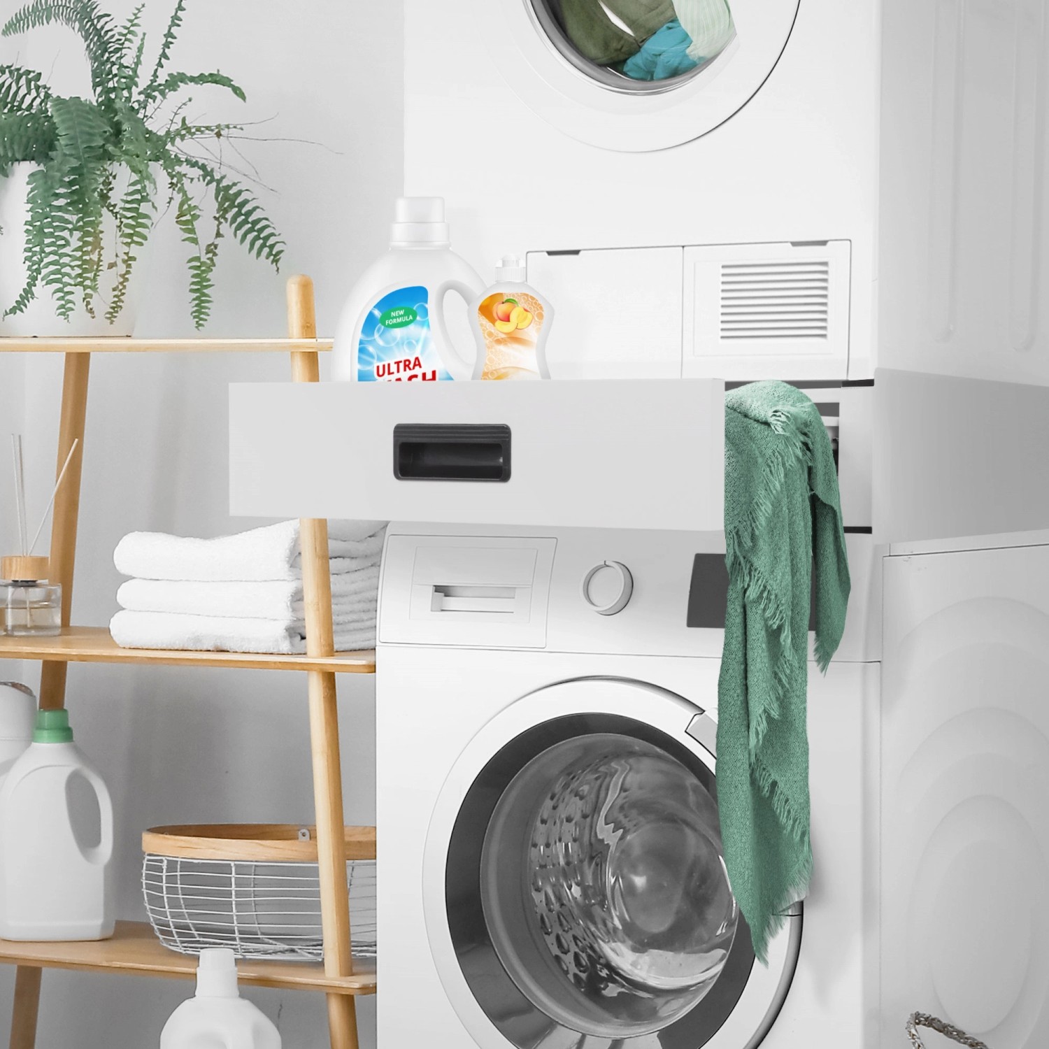 ML-Design Waschmaschinen Verbindungsrahmen mit Schublade (60x55cm) für mehr Stauraum im Bad.