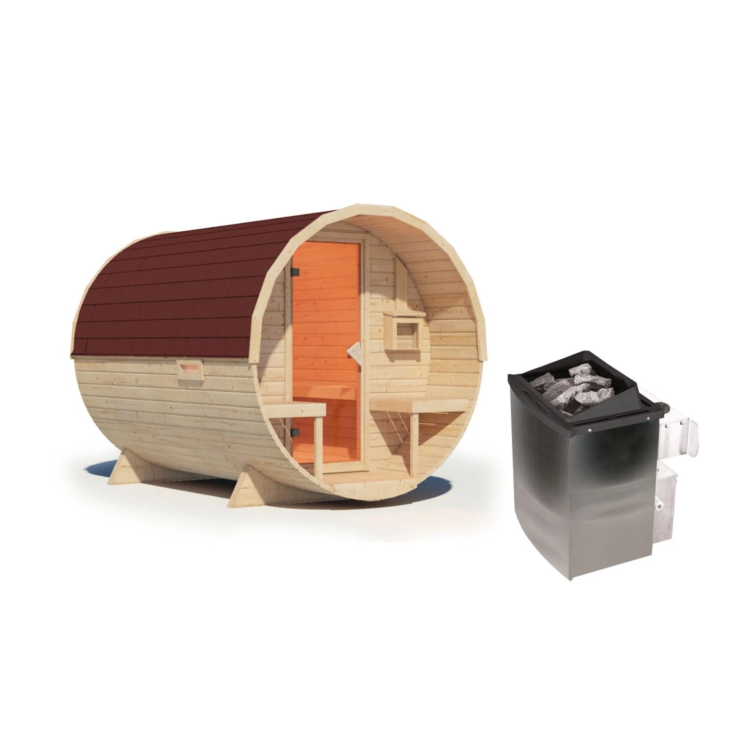 Chillroi Fasssauna Saunaofen Eingebaute Steuerung 9kW Inklusive Dachschindeln