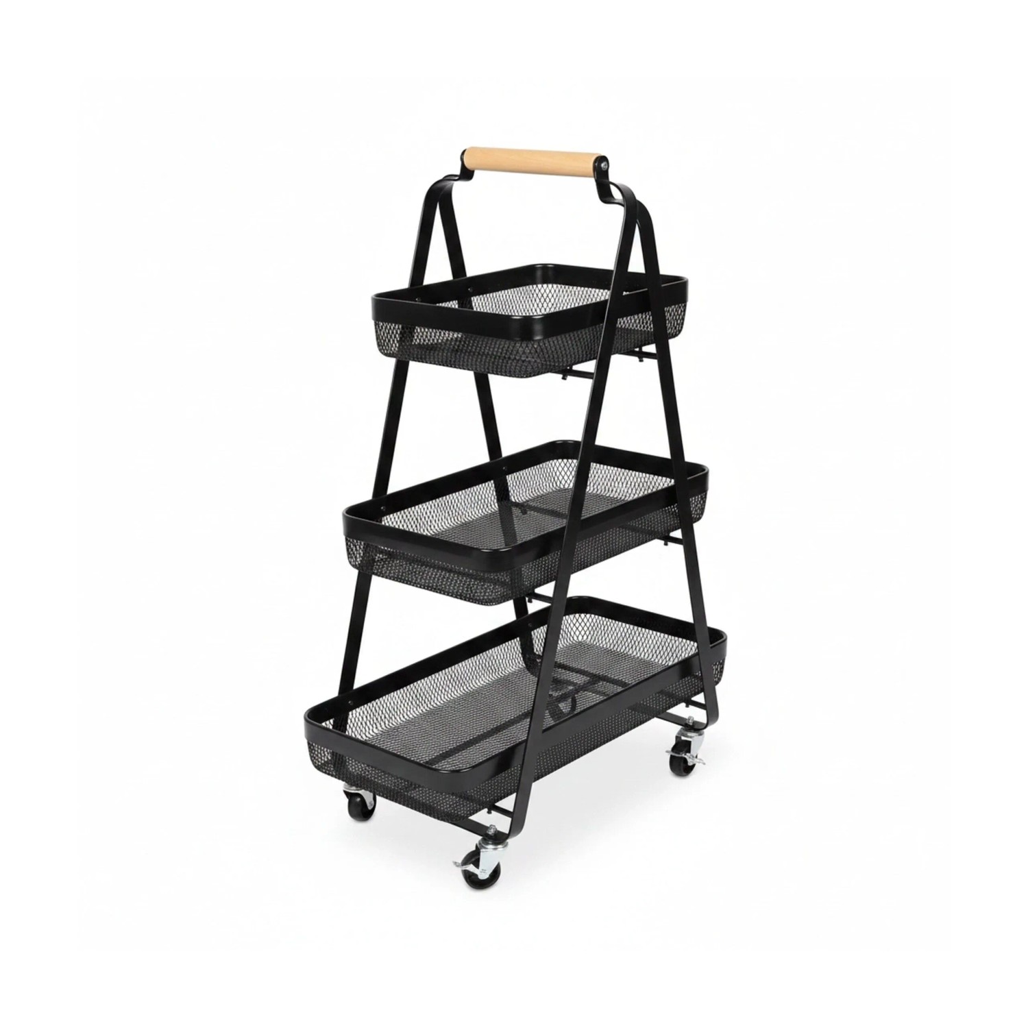 Relaxdays Rollwagen Eisen Buchenholz Schwarz 3 Ebenen 84,5 cm x 57 cm x 31 cm