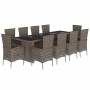 vidaXL Garten-Essgruppe, 11-teilig, grau, Poly Rattan, mit Tisch, 10 Stühlen und Kissen.