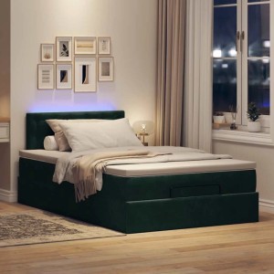 vidaXL Ottoman-Bett mit Matratze & LEDs Dunkelgrün 120x200 cm Samt 3312761