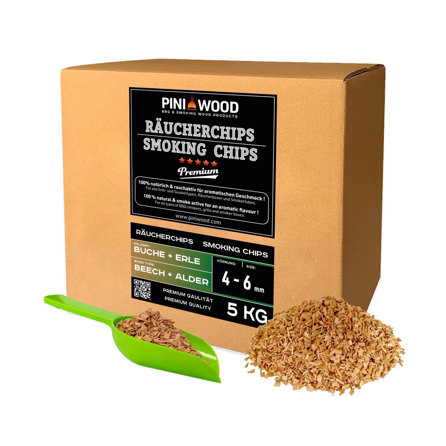 PINI Räucherchips 5 kg Buche und Erle Gemischt 4-6 mm Smoking Chips Räucherspäne