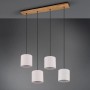 Trio Pendelleuchte Elmau, 4-flammig, Nickel antik/Holz/Weiß, Hängelampe mit Stoffschirmen.
