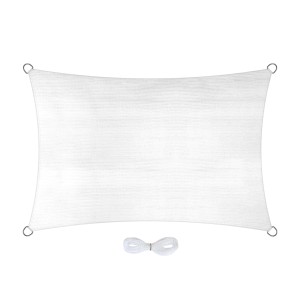 Weißes, rechteckiges Jardinion Sonnensegel 2x3m mit Seil für Garten, Balkon oder Terrasse.