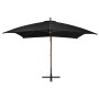 Schwarzer Ampelschirm 3x3 m mit Tannenholz-Mast und Stahl-Kreuzfuß für Garten und Terrasse.