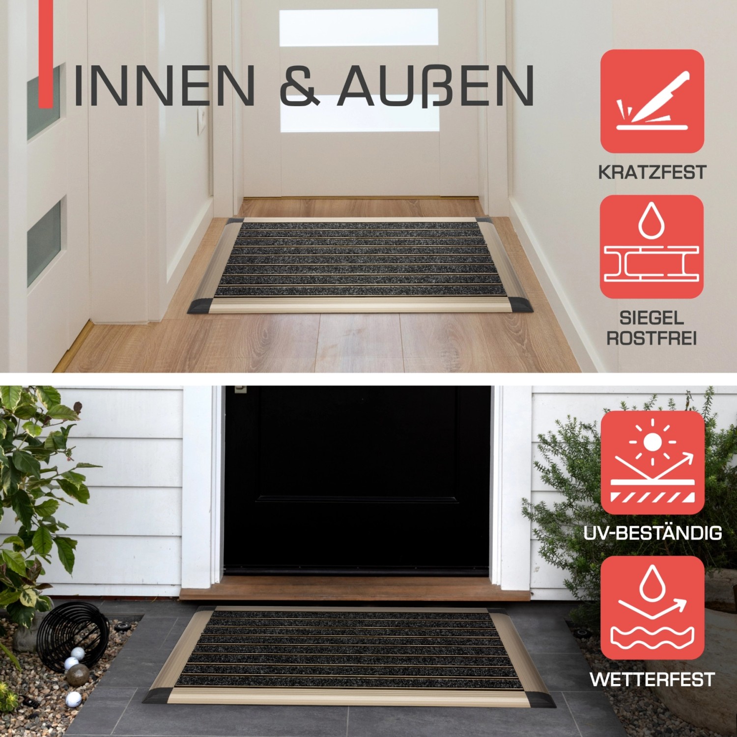 Bomoe AluGant Fußmatte Champagner 50x80cm für Innen- und Außenbereich.