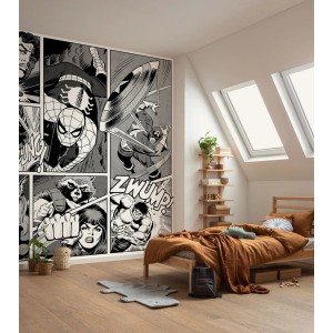 Komar Vinyl-Fototapete Marvel Classic Comic 212 cm x 250 cm Schwarz - Weiß