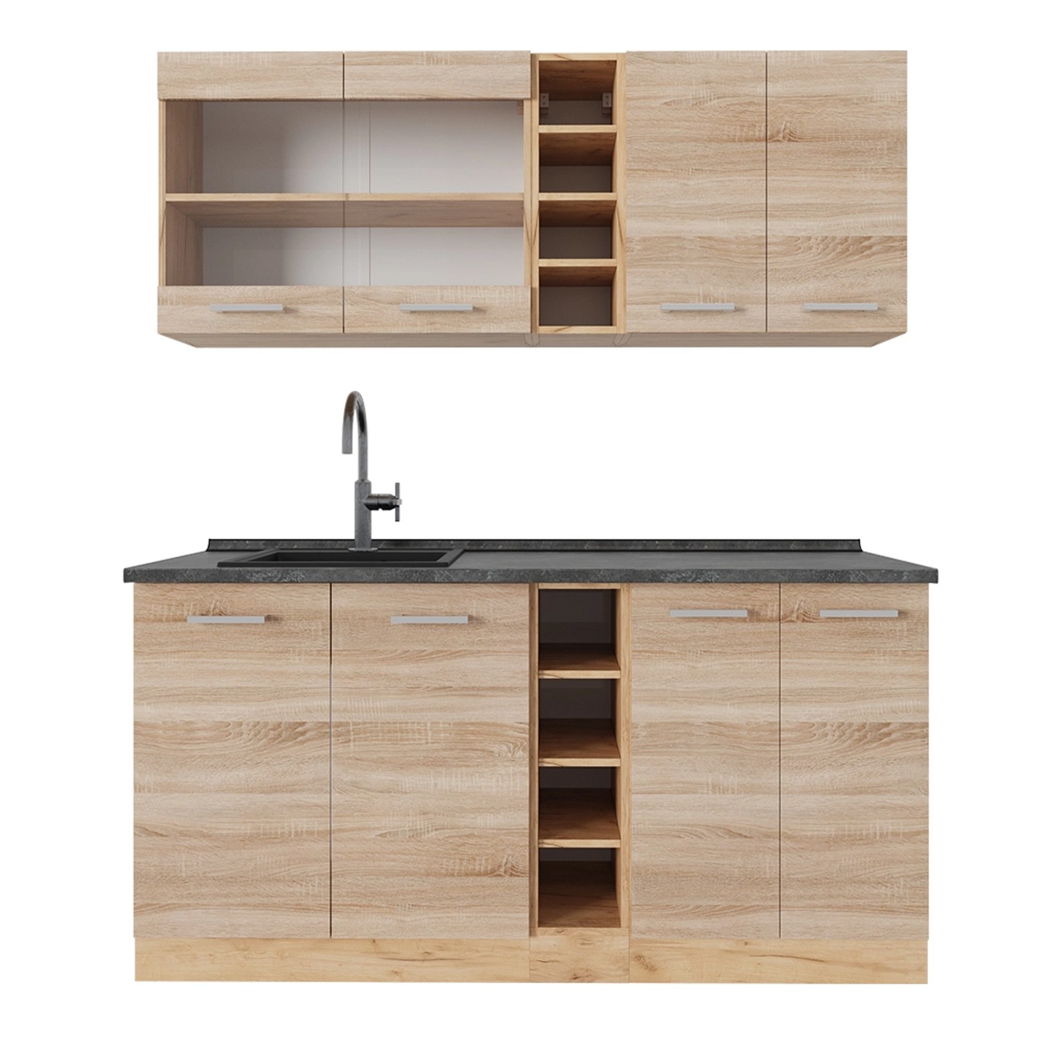 Vicco R-Line Single Küche Sonoma/Goldkraft Eiche 160 cm AP Anthrazit