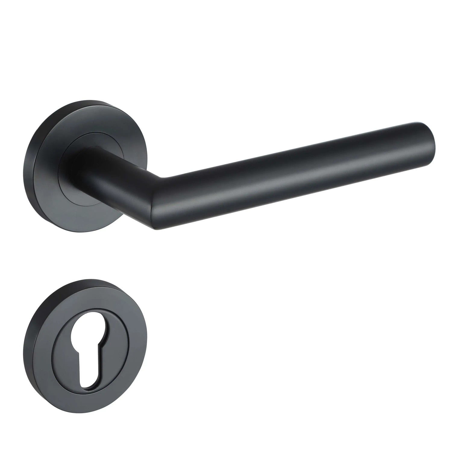 Schwarze Türdrücker Garnitur Tortola von MeinTürgriff, Edelstahl, für Innentüren.