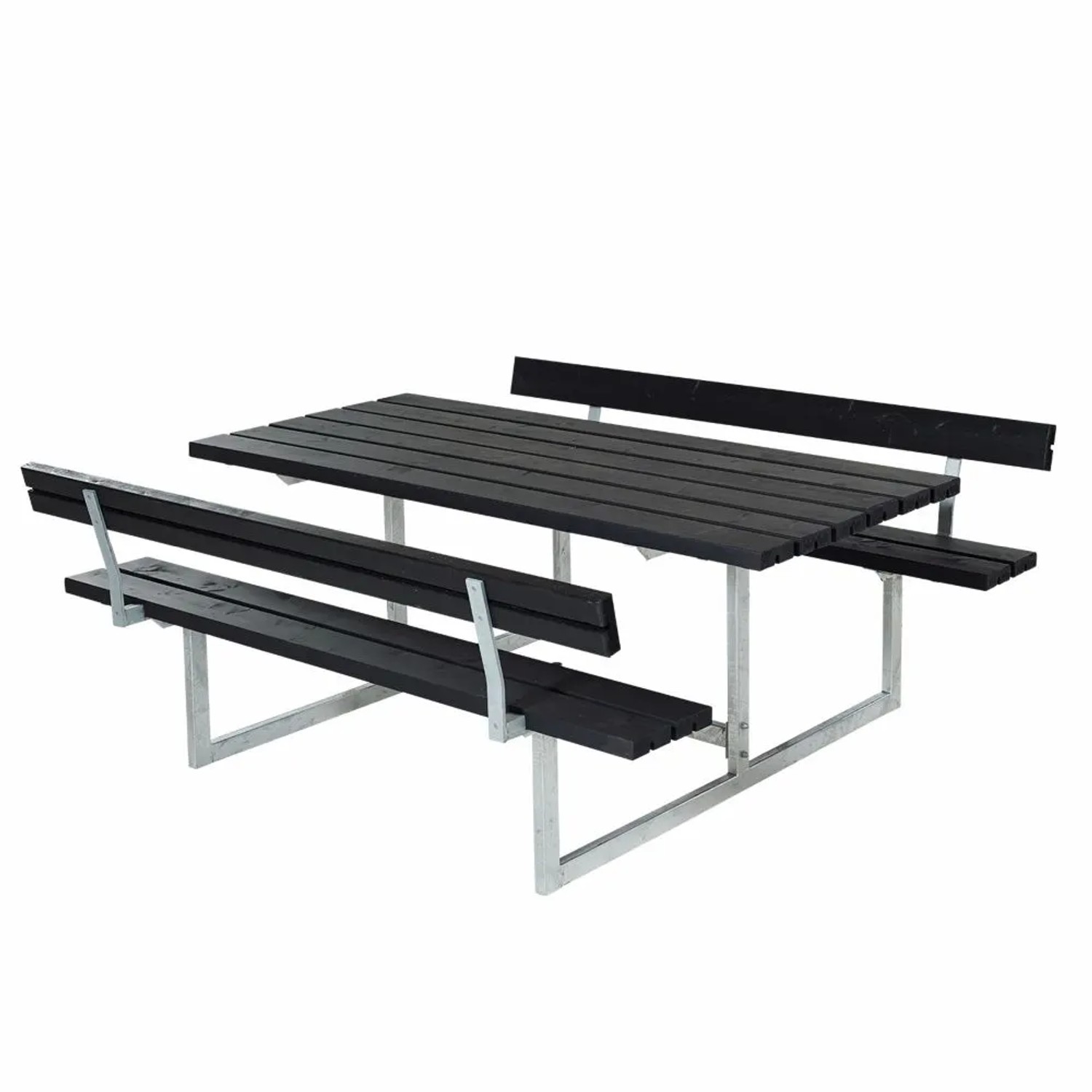 PLUS Gartenmöbel-Set Basic 177 cm mit 2 Rückenlehnen Tisch-Bank-Kombination Schwarz Lasiert