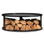 Schwarze CookKing Feuerschalen Stahlbasis mit Holzlager für Ø 82 cm Feuerschale.