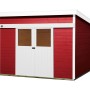 Rotes Weka Holz-Gartenhaus Turin mit Pultdach, lasiert, 295x249 cm.