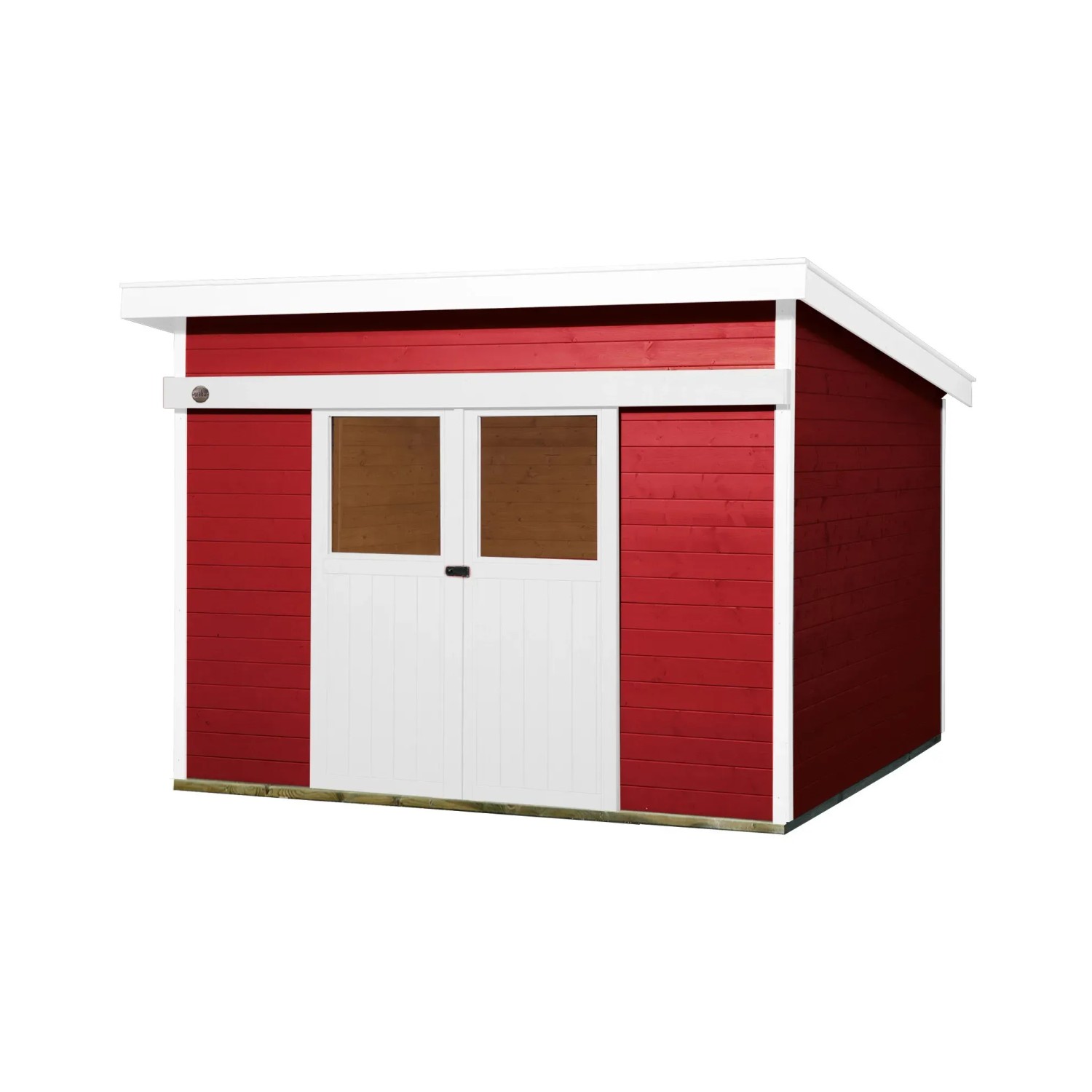 Rotes Weka Holz-Gartenhaus Turin mit Pultdach, lasiert, 295x249 cm.