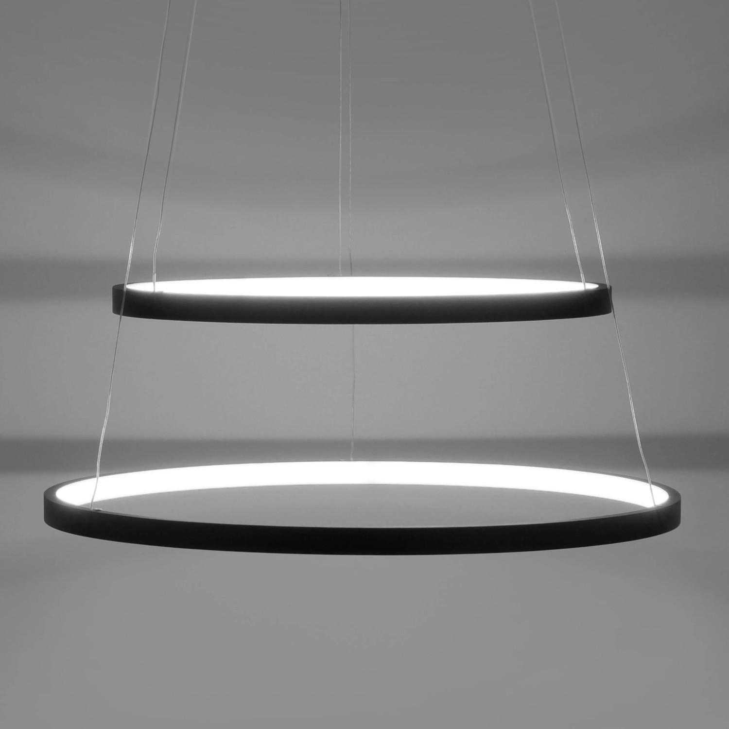 Moderne Just Light LED Pendelleuchte Circle in Anthrazit, Ø 50 cm, mit zwei Leuchtringen.