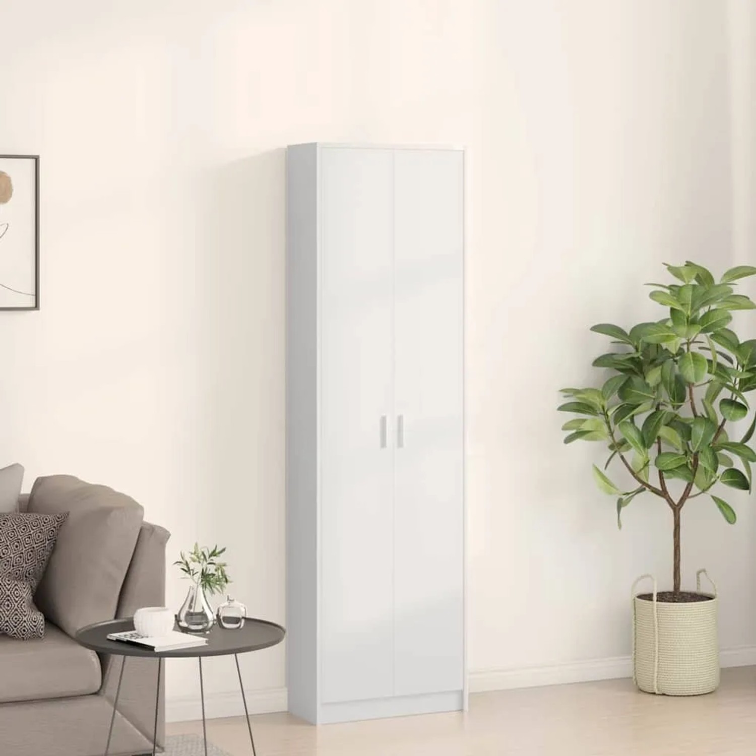 Weißer vidaXL Kleiderschrank mit Regal, 55x25x189 cm, aus Holzwerkstoff.