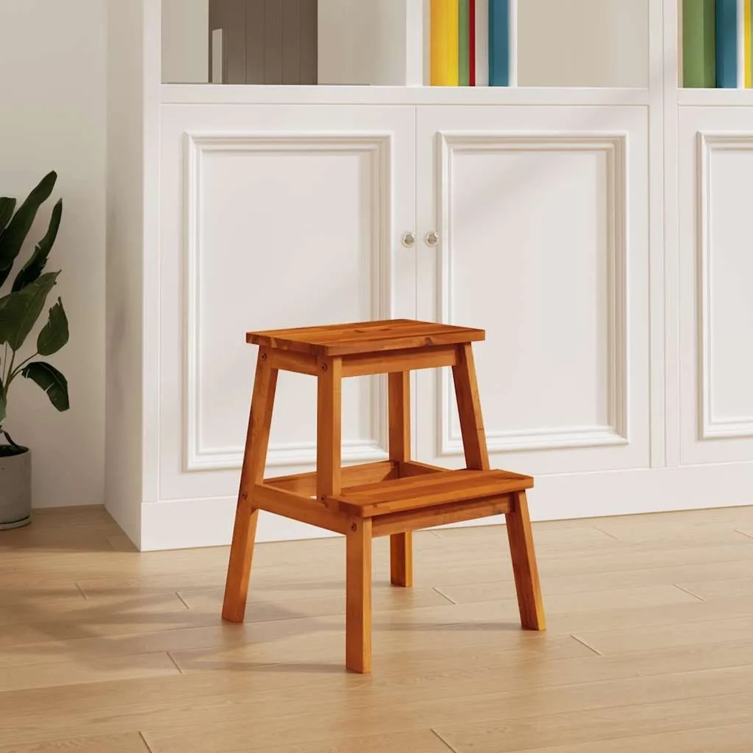 vidaXL Tritthocker aus Akazienholz mit 2 Stufen, 40x38x50 cm.