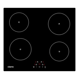Schwarzes CIARRA Induktionskochfeld mit 4 Zonen und Touch-Bedienfeld.
