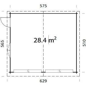 Grundriss Palmako Holzgarage Roger mit Sektionaltor, 575x510cm, 28,4 qm.