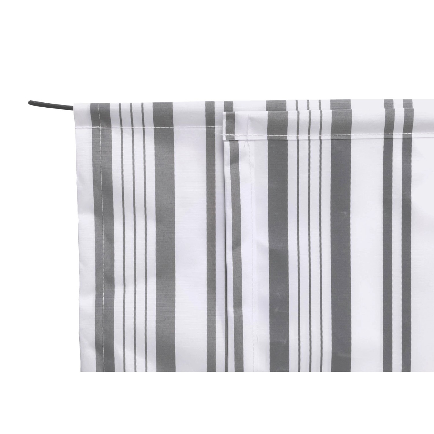 Grau-weißer Volant für MCW Vollkassetten-Markise T124 mit Streifenmuster.