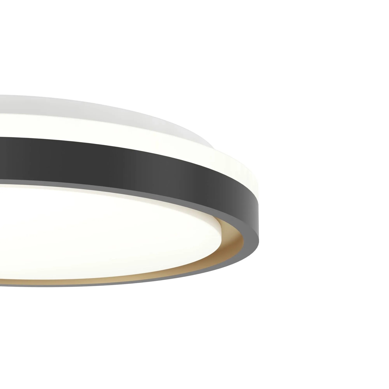 Runde Eglo LED-Deckenleuchte Maleramara in Schwarz-Gold mit weißer Leuchtfläche.