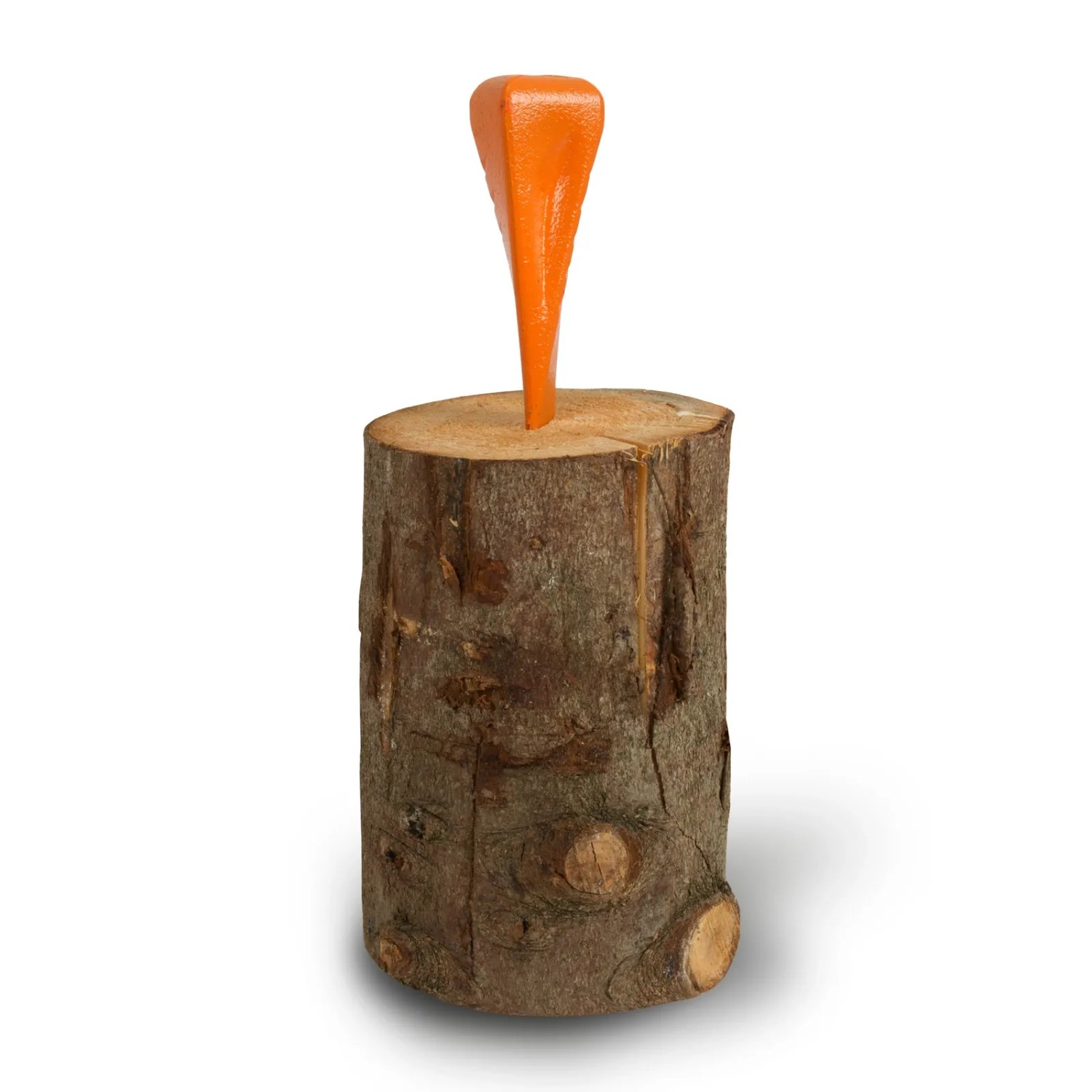 EBERTH Spaltkeil aus Stahl im Holzblock, orange, 4x6x19cm, Zubehör für Kamine & Öfen.