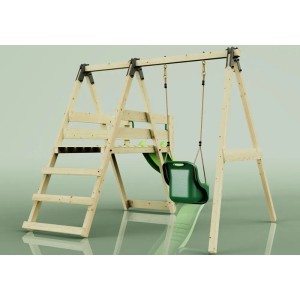 OutdoorToys Schaukel Hortensie mit Babyschaukel und Rutsche aus Holz, grün.