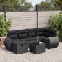 Schwarze 7-tlg. vidaXL Garten-Sofagarnitur aus Poly Rattan mit Kissen und Tisch.