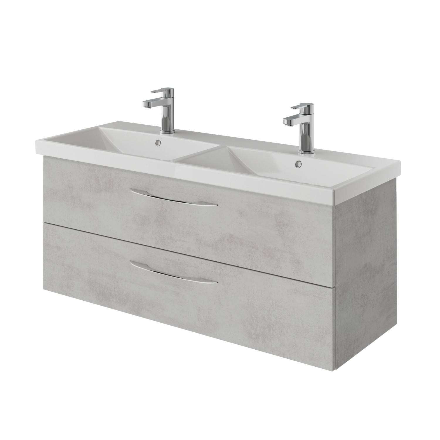 Pelipal Badmöbel-Set Serie 4035 in Oxid Hellgrau mit Doppelwaschtisch und Unterschrank.