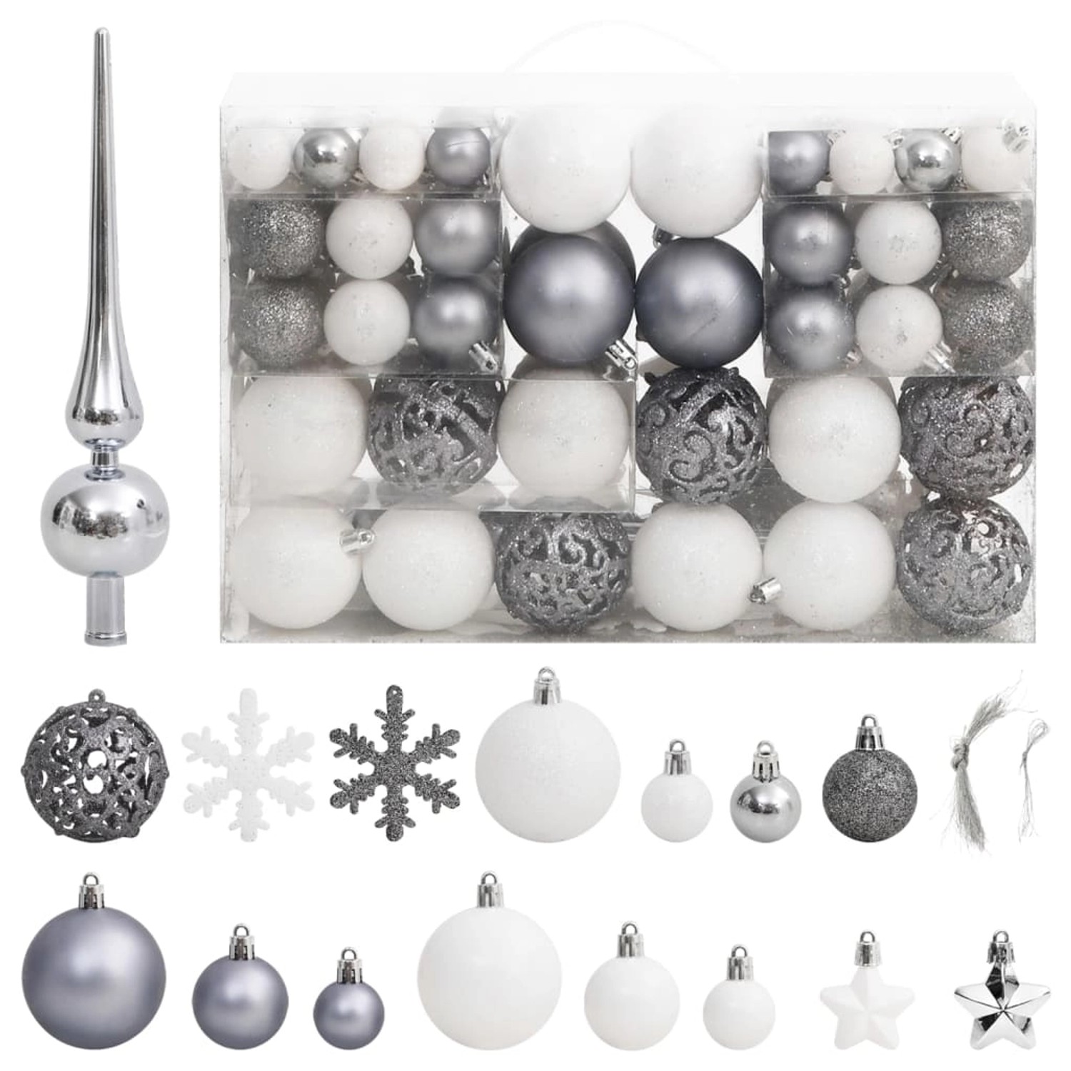 furnicato 111-tlg. Weihnachtskugel-Set Weiß und Grau Polystyrol