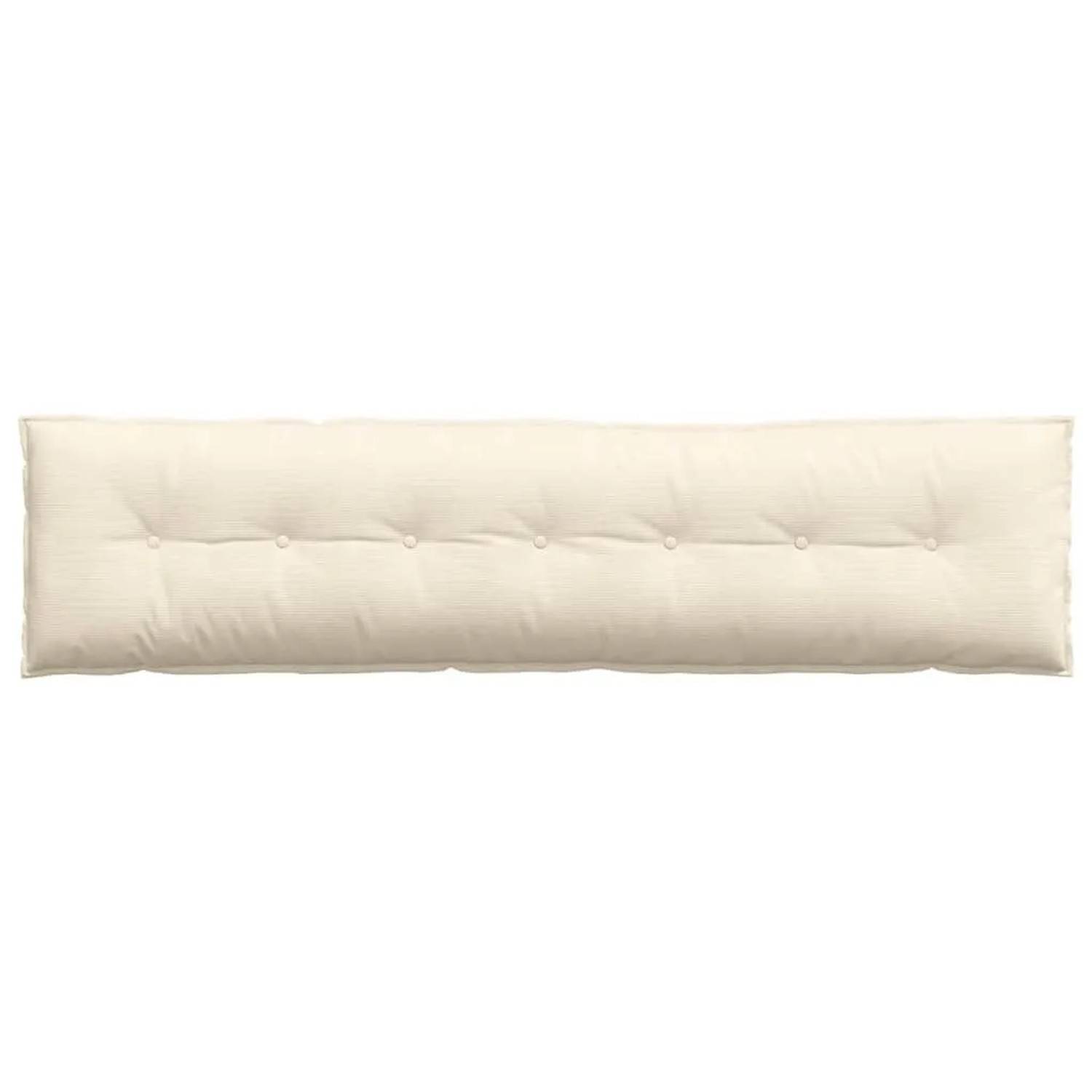 Langes, cremefarbenes Rückenkissen aus Cordstoff mit Knopfheftung. Ideal für Sofa & Bett.