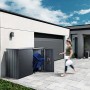 Biohort Mülltonnenbox Alex, Variante 2 in Quarzgrau-Metallic mit geöffneten Türen und Mülltonne.
