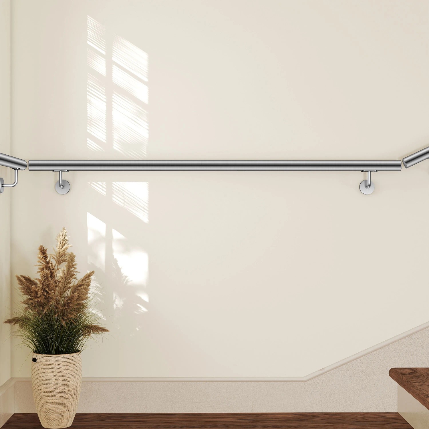 AICA Handlauf Komplettset Edelstahl, 100 cm, silberfarben, inklusive Befestigung.